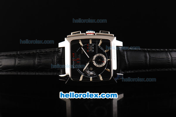 Tag Heuer Monaco Calibre 12 Chronograph Miyota Quartz Movement Swiss Coating Case with Black Dial and Silver Stick Markers - Click Image to Close
